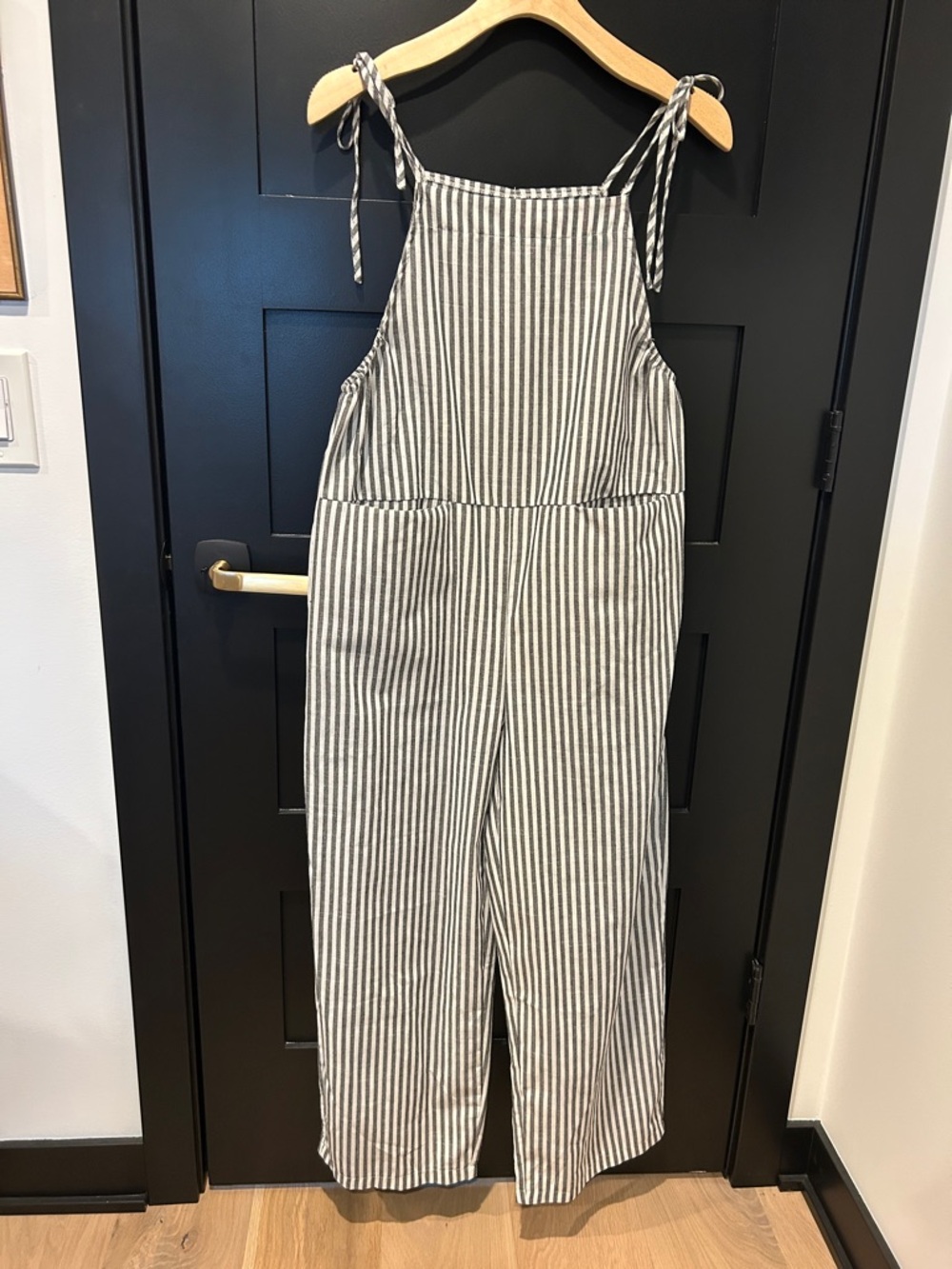 Striped Black & White Tie-Strap Jumpsuit